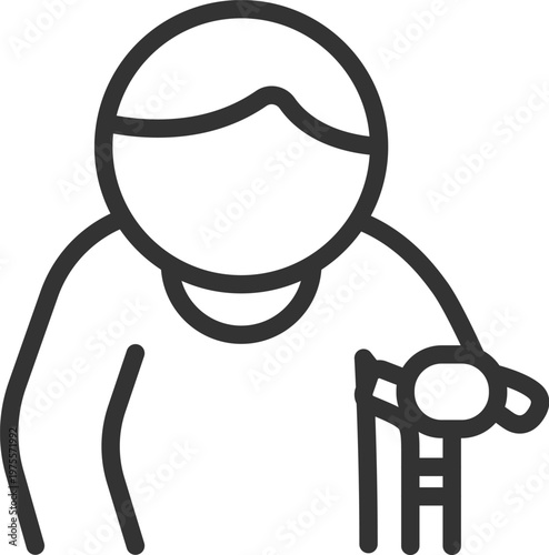 杖をついた、高齢者男性のアイコン（線画）のイラスト
