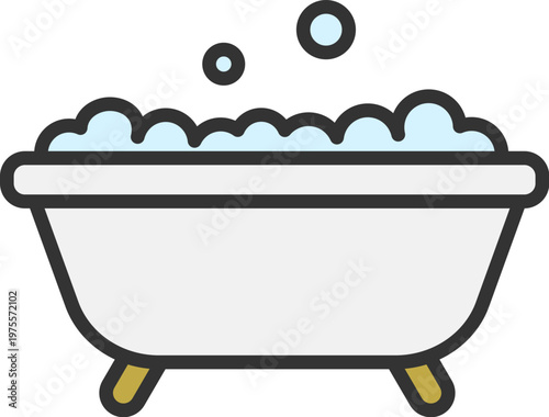 泡立った、バスタブのアイコン（線画カラー）のイラスト
