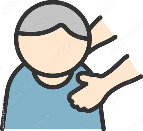 男性介護のアイコン（線画カラー）のイラスト