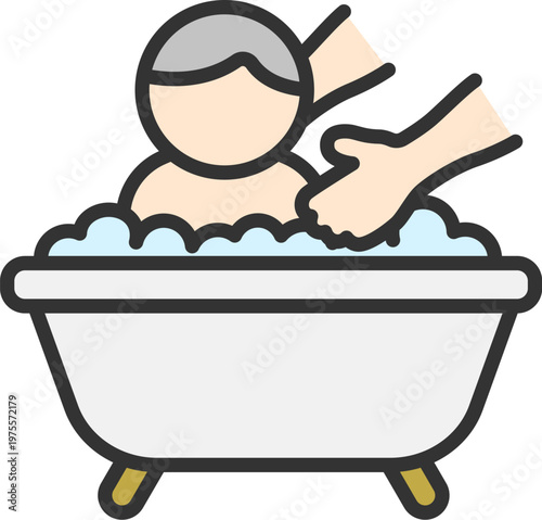 入浴介助のアイコン（線画カラー）のイラスト