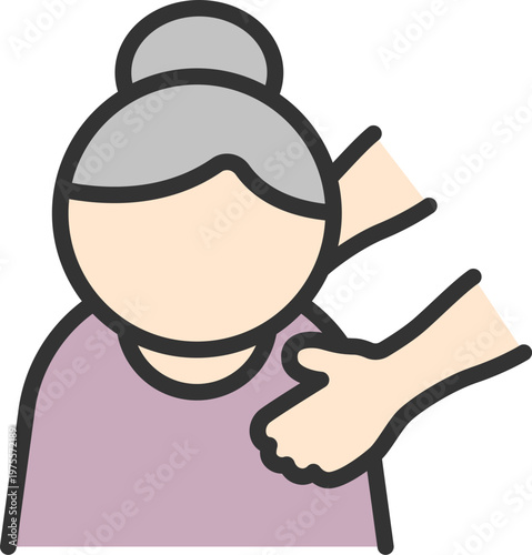 女性介護のアイコン（線画カラー）のイラスト