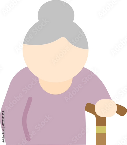杖をついた、高齢者女性のアイコンのイラスト