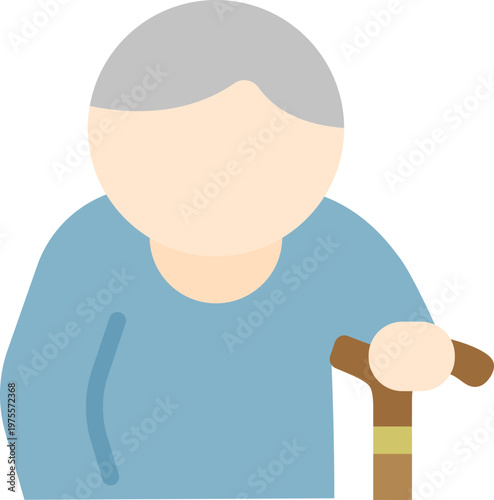 杖をついた、高齢者男性のアイコンのイラスト