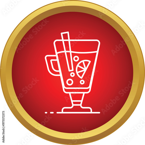 Warm mulled wine vector graphic inside a red circle button