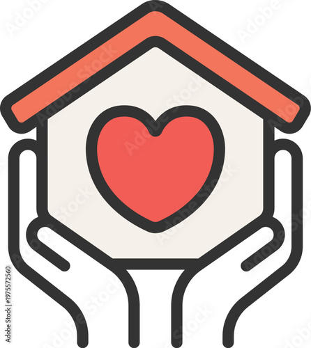 住宅の見守りのアイコン（線画カラー）のイラスト