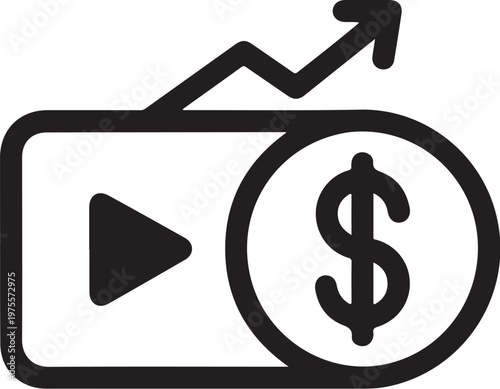 Monetization, video, play button, dollar sign, growth, icon