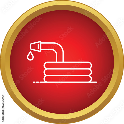 Garden hose nozzle dripping a water drop, representing irrigation and watering