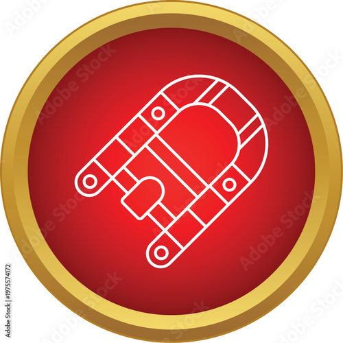 Inflatable boat outline appearing as a life raft symbol on a red background