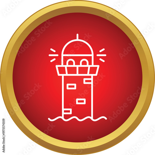Lighthouse icon shining light, guiding ships through coastal waters