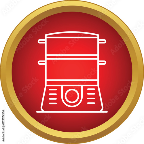 Steamer pot icon in a red and gold circle representing healthy food preparation