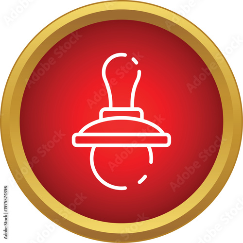 Baby pacifier icon, symbolizing infant care and comfort on a bold red circle