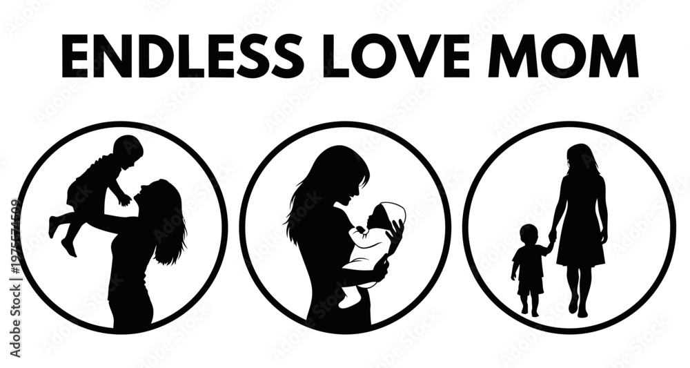 Obraz premium Motherhood bond with children in circular vignettes against white background