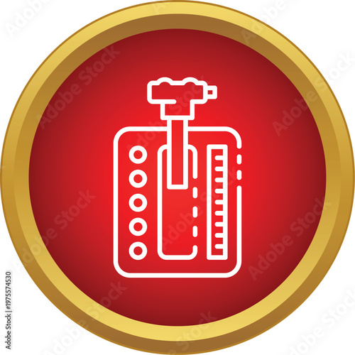 Automatic transmission gear lever outline icon in a red circle with golden border