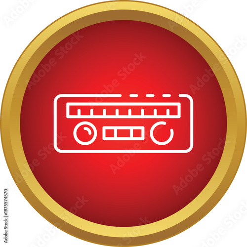 Outline icon representing a retro radio receiver against a red background