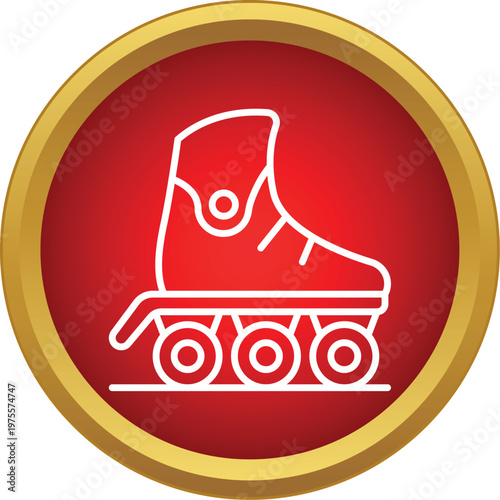 White outline of an inline skate device on a red circle frame