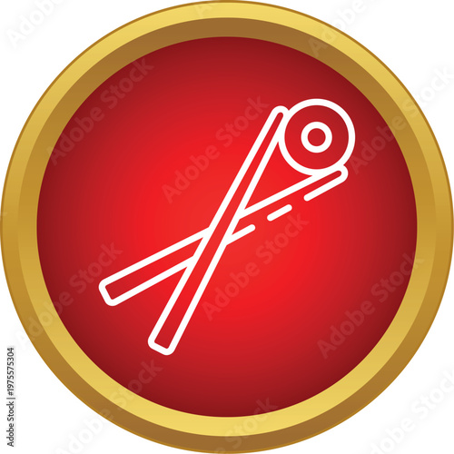 Asian food symbol showing a maki roll and chopsticks on a red button