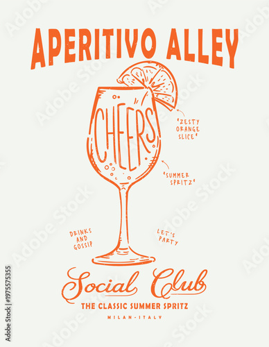  Aperitivo Graphic with Spritz Cocktail Illustration Cheers Typography
