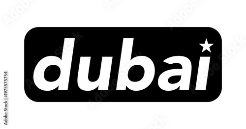 Dubai - Typography logo with star icon on red background.