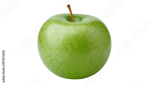 Single green apple with stem isolated on transparent background