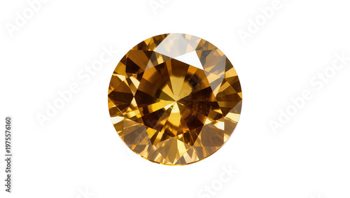 Round cut champagne diamond gemstone faceted and sparkling, isolated on transparent background