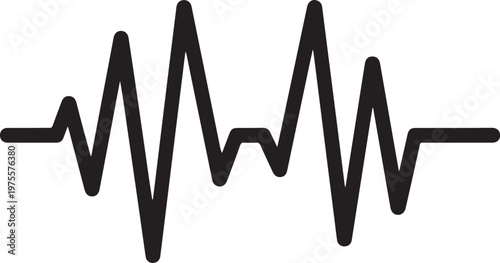 ECG heartbeat line, electrocardiogram wave, black medical icon, vector signal graph