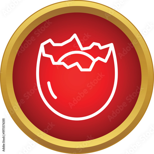 Cracked egg shell with yolk on red button symbolizing fragility and risk