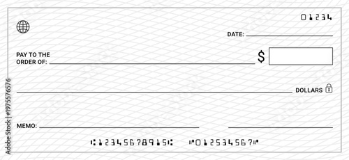 bank check, checkbook cheque. Blank financial check template. Editable check design for money payment, Voucher coupon