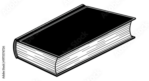 Vintage hardcover book vector illustration, classic black bound textbook icon, old library literature volume, educational reading material