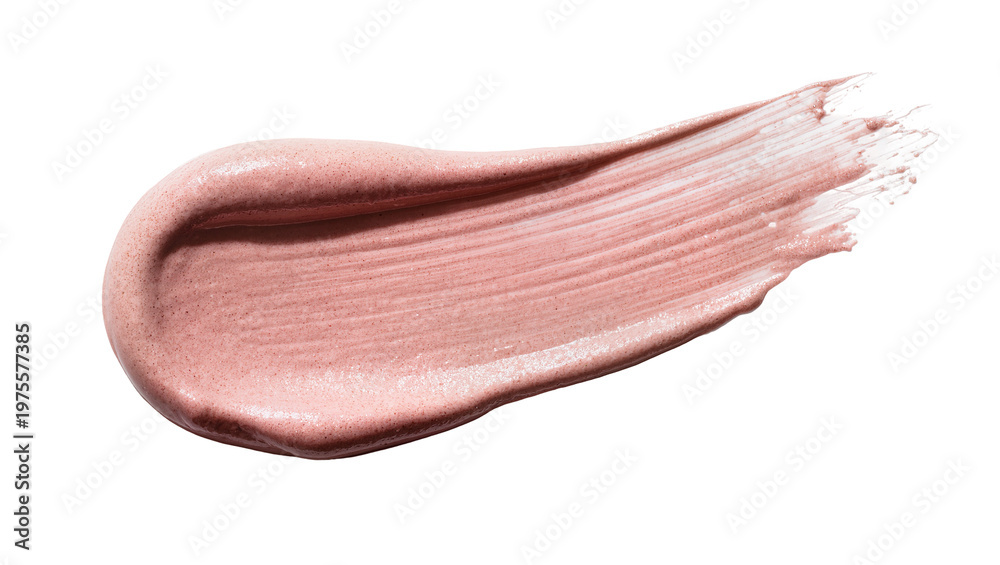 Fototapeta premium Pink metallic makeup smear with fine glitter particles, isolated on transparent background