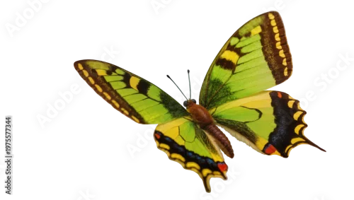 Obraz Exotic green and yellow butterfly with black markings, isolated on transparent background