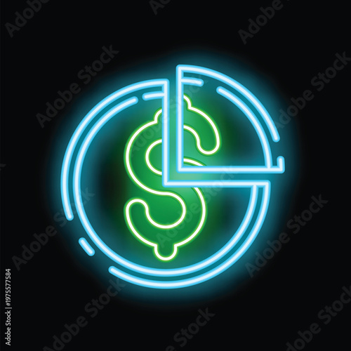 Neon sign is glowing in the dark, representing money management, financial planning and investment