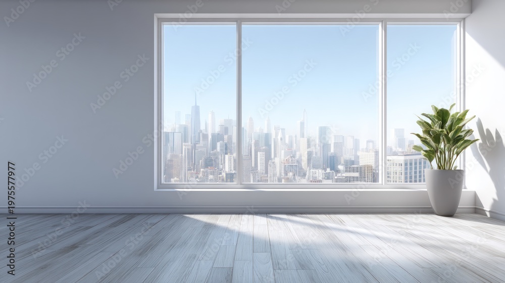 Fototapeta premium Modern interior with cityscape view