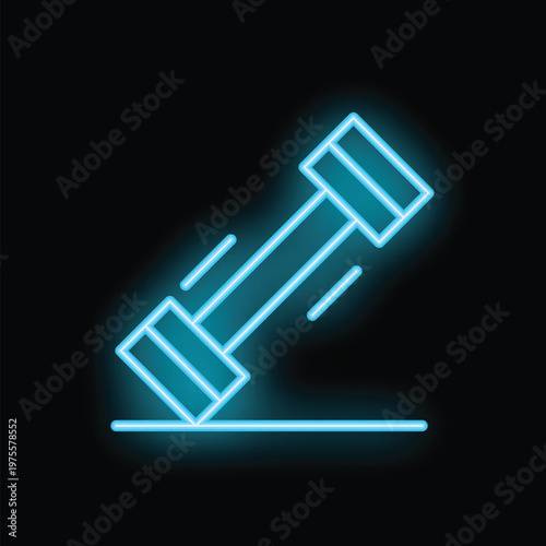 Neon sign of a dumbbell falling down, a concept for failure in sports