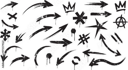 Graffiti style hand drawn arrows symbols and icons set with graffiti collection direction illustration isolated decoration creative abstract navigation character