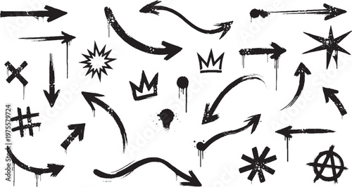 Graffiti style hand drawn arrows and street art elements collection with graffiti dripping handdrawn collection scribble creative emphasis highlight decoration ornament abstract direction