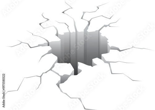 Elegant 3d illustration of a silver metal USA map silhouette featuring an artistic crack in the wall and broken glass hole design over a paper texture nation border icon