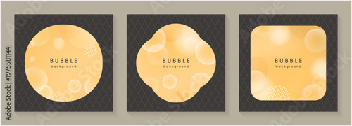 あたたかな黄系カラーと透明な泡を重ねた円形・角丸フレームのモダンなテンプレートセット