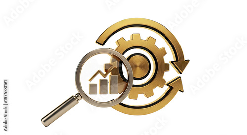 Magnifying Glass on Growth Chart with Gear and Arrows