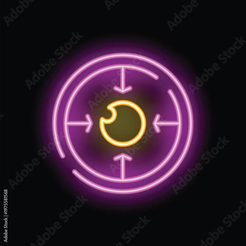 Neon sign representing focusing on a goal with an eye in crosshair, a symbol of achieving objectives and staying focused
