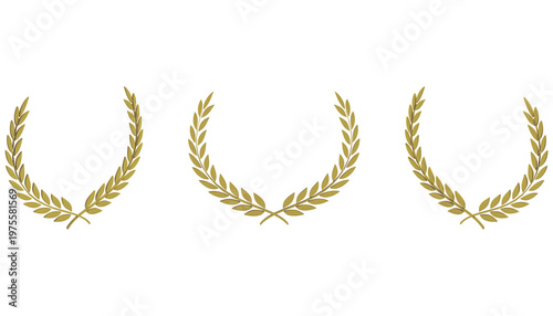 Quadro su tela Golden Laurel Wreaths: An elegant arrangement of three golden laurel wreaths, symbols of victory, honor, and achievement
