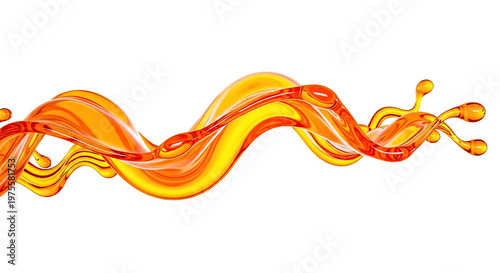 Orange liquid splash and waves on white background