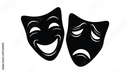 Comedy and tragedy theater masks silhouette set representing drama and performing arts culture