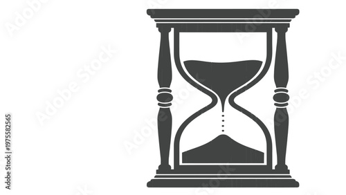 Minimalist black silhouette of a classic hourglass measuring the passing of time flowing