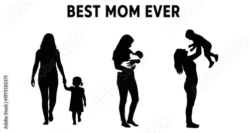 Motherhood silhouettes showing maternal love and care with child throughout stages of growth