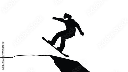 Silhouette of a snowboarder jumping off a ramp performing a trick in the air winter sport
