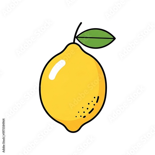 Bright Yellow Lemon with Green Leaf Illustration