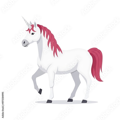 White Unicorn with Pink Mane Standing on Ground