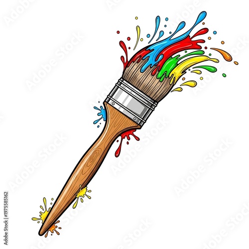 Colorful Paint Splash Artistic Illustration of Paintbrush