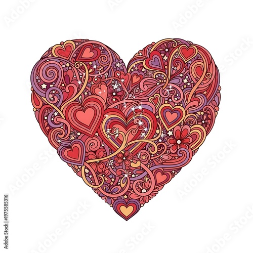Intricate Heart Pattern Illustration with Swirls and Flowers