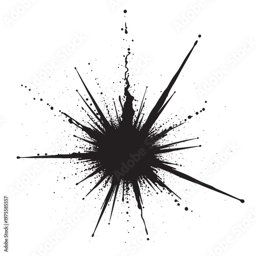 A black splatter on a white background